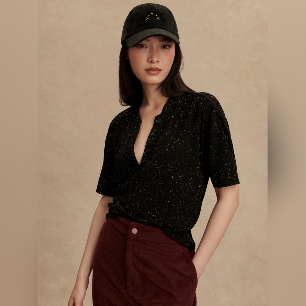 Varley Odette Mock Placket Tee NEW